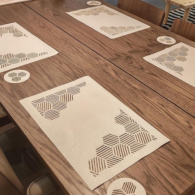 Decorative Placemats Set of 4 for Dining Table, Cloth Placemats with Hollow Design Table Cloth Set, Table Mats for Dining Table 12"x18" Sand