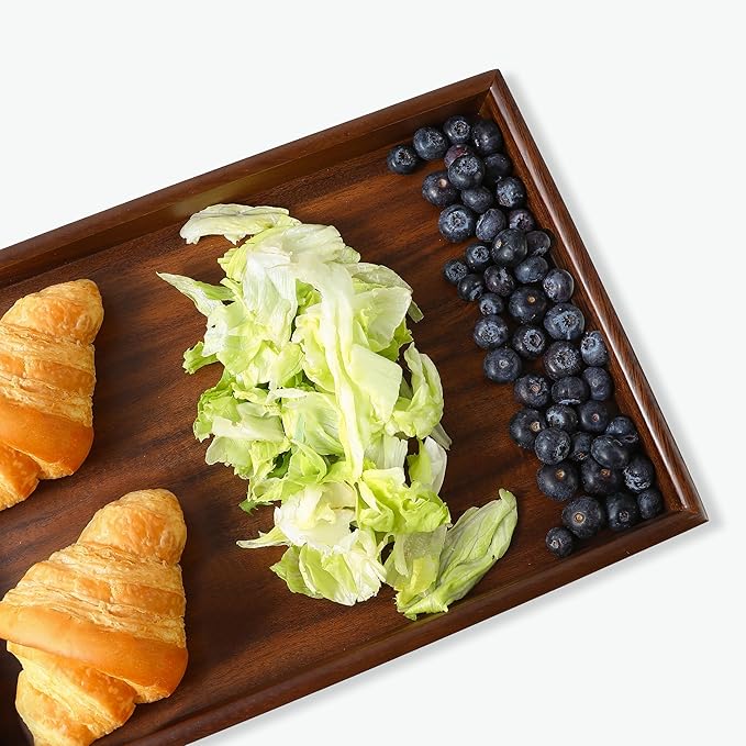 Premium Durable Rectangular Wooden Tray with Handle 14"-100% Natural Walnut Wood Serving Platter for Coffee Table-Great Ottoman Tray Home Decor Plates for Breakfast & Dining