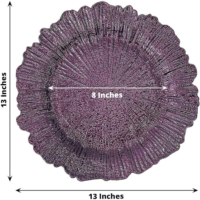 13" Charger Plates - Set of 12 - Acrylic Purple Round Reef Disposable Chargers, Ideal for Dinner Party Wedding Holiday Bulk Events