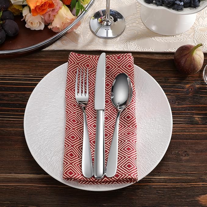 KEAWELL Premium 45-Piece Louise Silverware Set, 18/10 Stainless Steel, Service for 8, Fine Flatware Set, Smooth and Exceptional mirror finish, Dishwasher Safe (45)