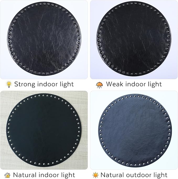 FAVE Black Faux Leather Placemats 13.78Inches Round Placemat Set of 4 Heat Resistant Place Mats with Rivets Placemat for Wedding, Banquet, Birthday, Party, Restaurant (Black)