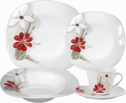 Lorenzo Import Porcelain 20-Piece Square Dinnerware Set Service for 4, Red
