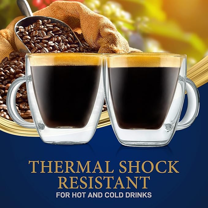NutriChef Double Wall Insulated Cups - 4pcs 5.2 oz High Borosilicate Glass Sweat Free Mugs Clear Drinkware for Hot/Cold Drinks, Coffee, Espresso, Cappuccino, Latte, Tea, Microwavable, Dishwasher Safe