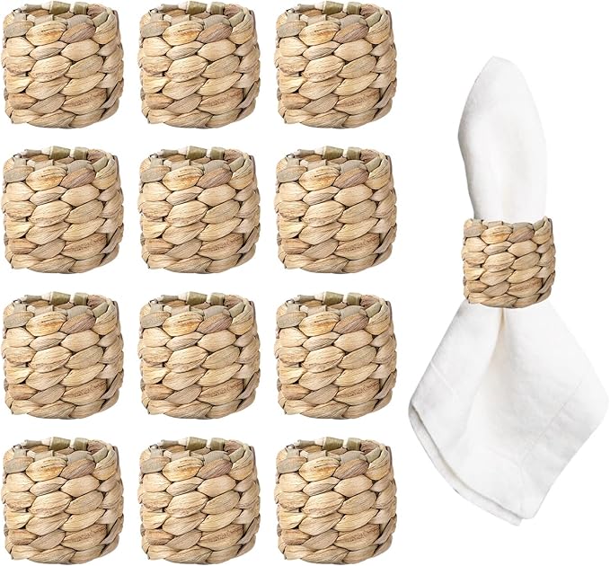 APTWOW Rustic Napkin Rings Set of 12, Hand-Woven Farmhouse Fall Napkin Rings, Holiday Party, Christmas, New Year Eve, Thanksgiving Dinnerware, Easter Napkins Rings