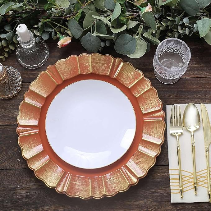 Efavormart Set of 6-13" Round - Terracotta Plastic Charger Plates With Waved Scalloped Rim for Wedding, Outdoor Receptions, Banquets, Holiday Dinner plates Chargers