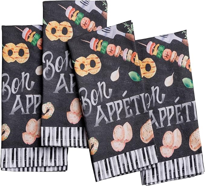 Maison d' Hermine Cloth Napkins Set of 4 100% Cotton Soft & Durable Everyday Reusable Square Napkins Cloth Washable, Dinner, Cocktail Party, Wedding, Restaurant (Just BBQ, 18" x 18")
