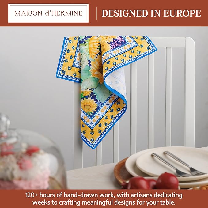 Maison d' Hermine Cloth Napkins Set of 4 100% Cotton Soft & Durable Everyday Reusable Square Napkins Cloth Washable, Dinner, Cocktail Party, Wedding, Restaurant (Sunflower Days, 18" x 18")