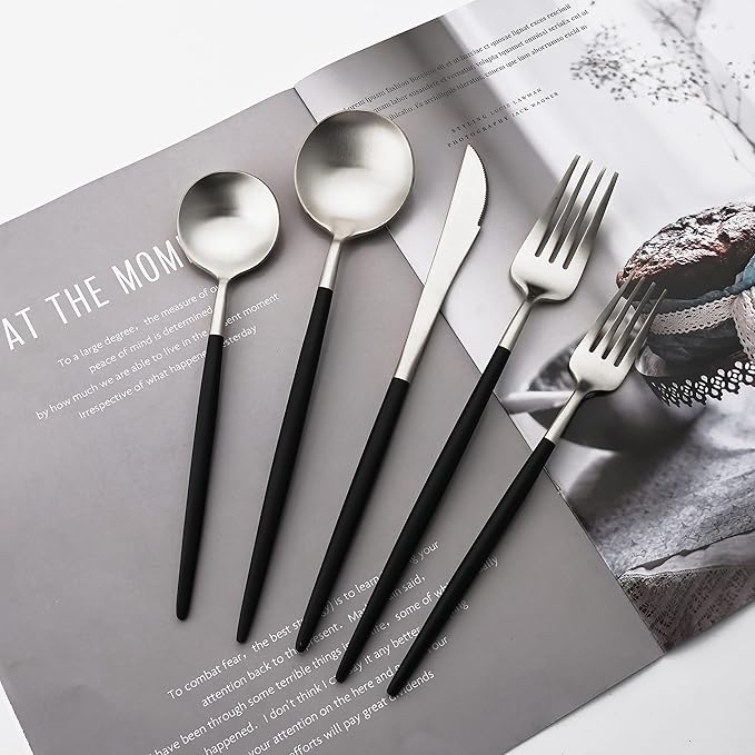 Flatware Set 18/10 Stainless Steel Matte Silver - Kitchen Utensil Serving Set of Dinner Fork Knife Spoons Salad Fork Dessert Spoon, Set of 1, for Home Kitchen Restaurant Hotel