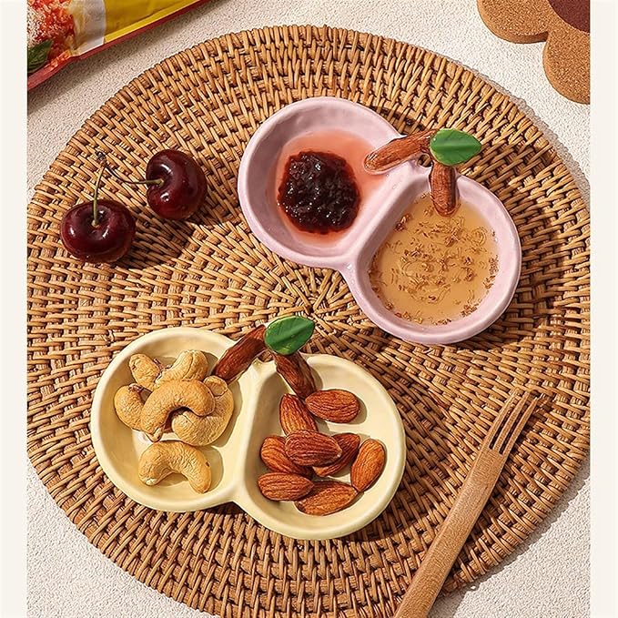 Sauce Dish Creative Shape Ceramic Plate Snack Plate Exquisite Compartment Snack Plate Household Appetizer Plate Snack Plate(Purple), 2-piece, ZCL2024