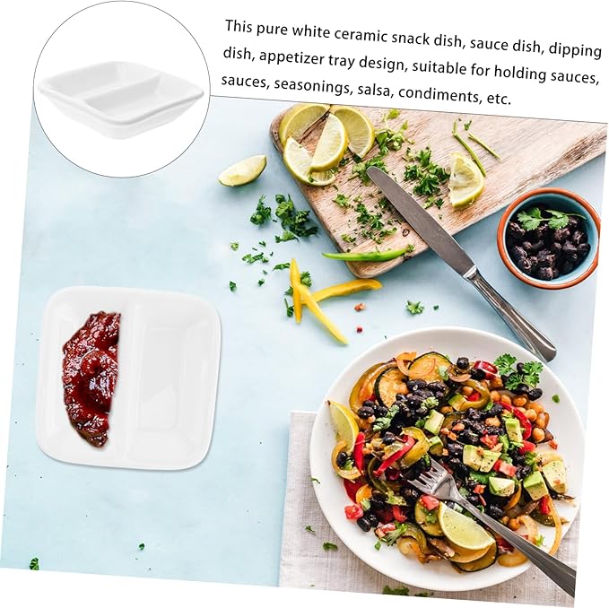 LIFKOME 2pcs Pure White Ceramic Snack Plate Condiment Plate Sauce Dishes Serving Tray Lid for Appetizers Birds Pets Charcuterie