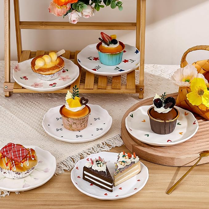 Koythin Ceramic Dessert Plates, Cute Fruits Dinner Plate, Creative Plates Design, Printed Flowers Dinnerware for Office and Home, Kitchen Plates for Desserts (White Floral)