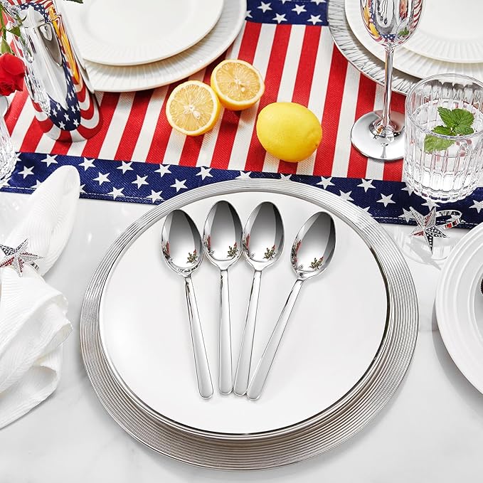 KEAWELL Premium Lucent 4-Piece 7.4 inch Spoon Set – 18/10 Stainless Steel Silverware with Mirror Polish, Dishwasher Safe for Table Setting and Entertaining (4, Dinner Spoons)