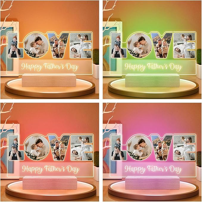 Custom Picture Frames with Photo, Customized Picture Frame, Personalized Photo Frame with Night Light, Christmas Birthday Gifts for Women Men Mom Dad Baby Kid Family