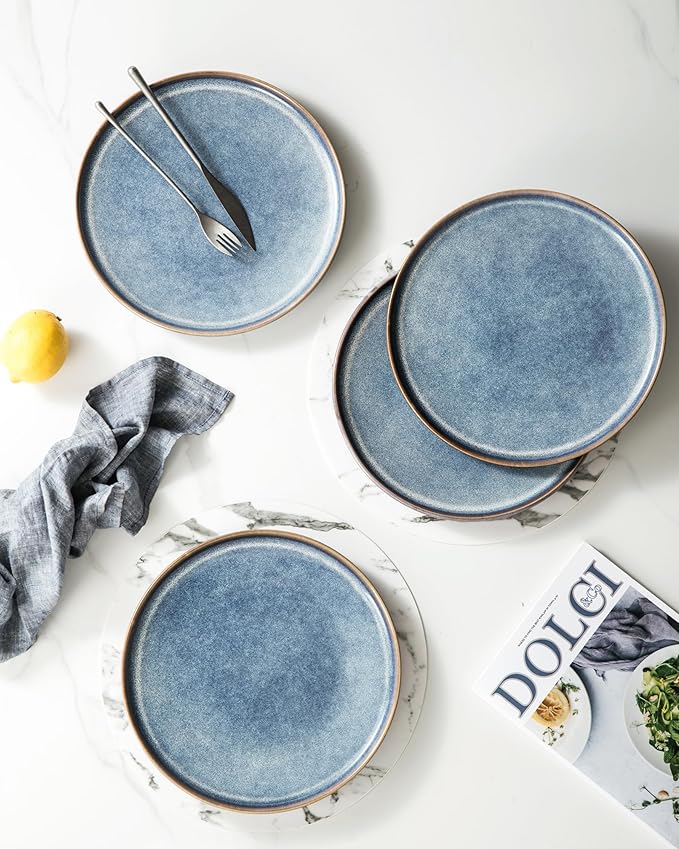 UNICASA 11 Inch Ceramic Dinner Plates Set of 4 – Large Blue Plates for Dinner, Salad, Dessert & Pasta, Durable Serving Dishes, Microwave & Dishwasher Safe