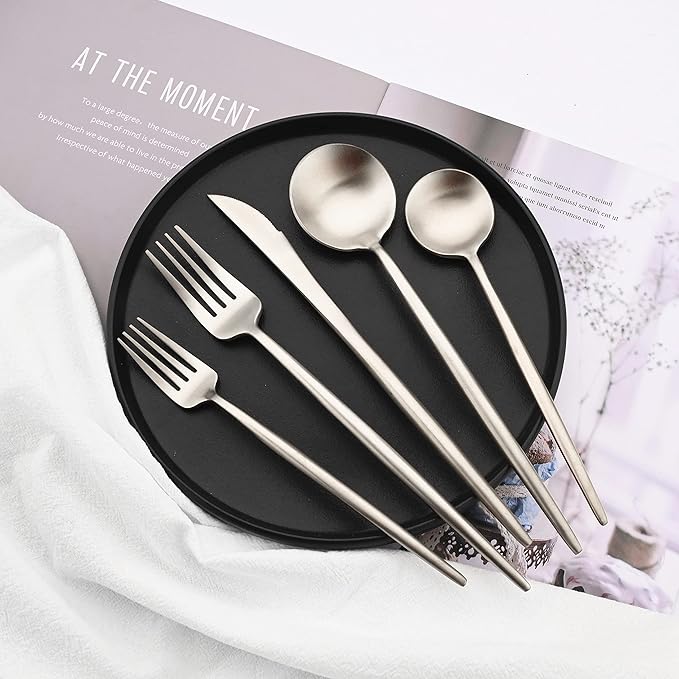 Flatware Set 18/10 Stainless Steel Matte Silver - Kitchen Utensil Serving Set of Dinner Fork Knife Spoons Salad Fork Dessert Spoon, Set of 1, for Home Kitchen Restaurant Hotel
