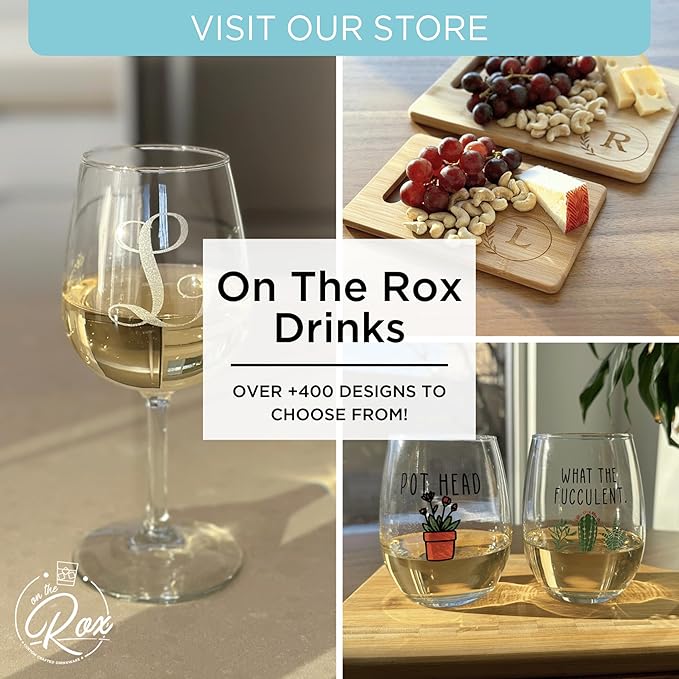 On The Rox Drinks Monogrammed Gifts For Women and Men - Letter A-Z Initial Engraved Monogram Stemless Wine Glass - 17 Oz Personalized Wine Gifts For Women and Men (G)