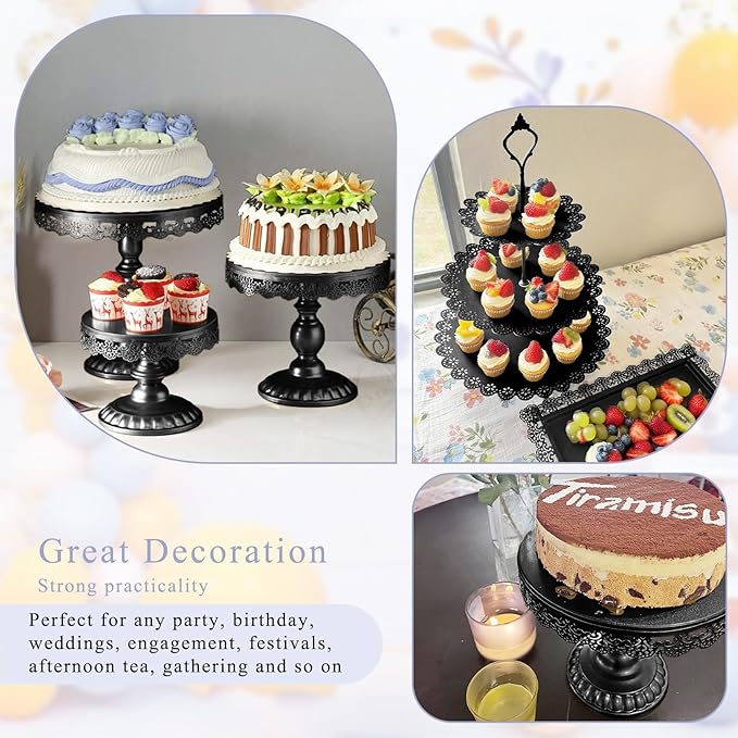 Set of 9 Cake Stands Metal Cupcake Stand Set Multiple Styles Candy Fruit Display Tower Dessert Plate Cake Serving Tray for Birthday Party Wedding Anniversary Baby Shower Engagement (Black)