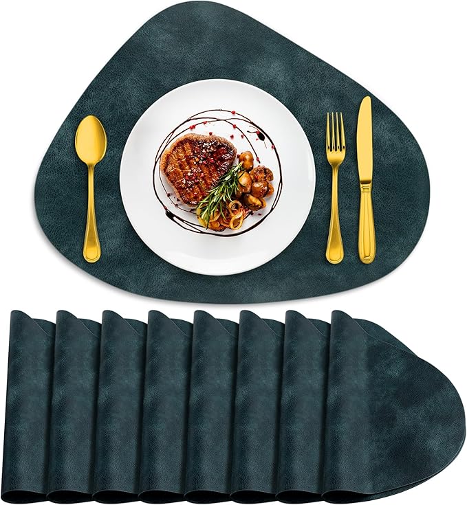 ADRIMER Placemats, Heat Resistant Round Placemats Set of 8 Washable 13 x 17 Inch, Waterproof Table Mats Wipeable for Kitchen, Dining Room Table Christmas Decor, Dark Blue