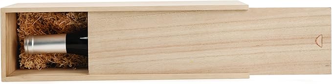 Twine Single Wooden Wine Gift Box with Sliding Lid, Champagne Gift Box, Perfect for Housewarming, Weddings, and Special Celebrations, Holds 1 Bottle, Wine Accessories, Paulownia Wood Storage Boxes