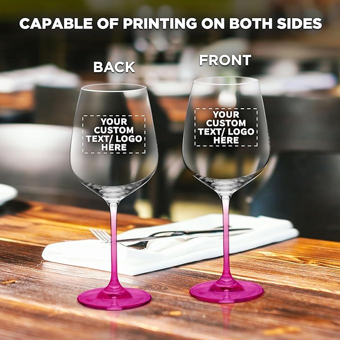 Custom Crystal Wine Glasses 17.5 oz Set of 12, Personalized Bulk Pack - Restaurant Glassware, Perfect for Red Wine or White Wine - Pink