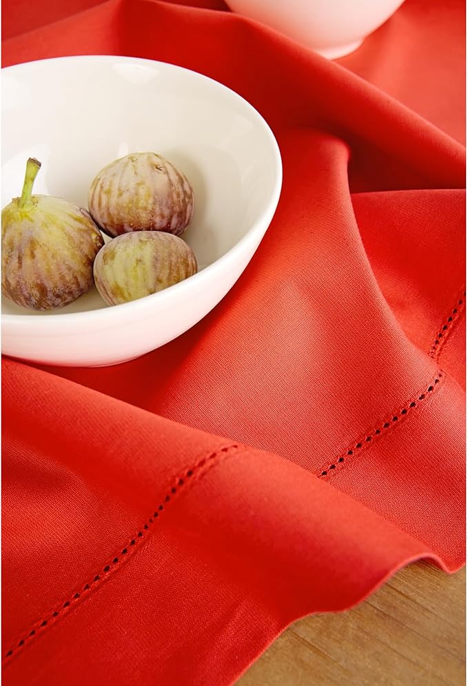 Solino Home Cotton Linen Napkins Set of 4 - Hemstitch Poppy Red Dinner Napkins Cloth 20 x 20 Inch for Valentines - Handcrafted and Machine Washable