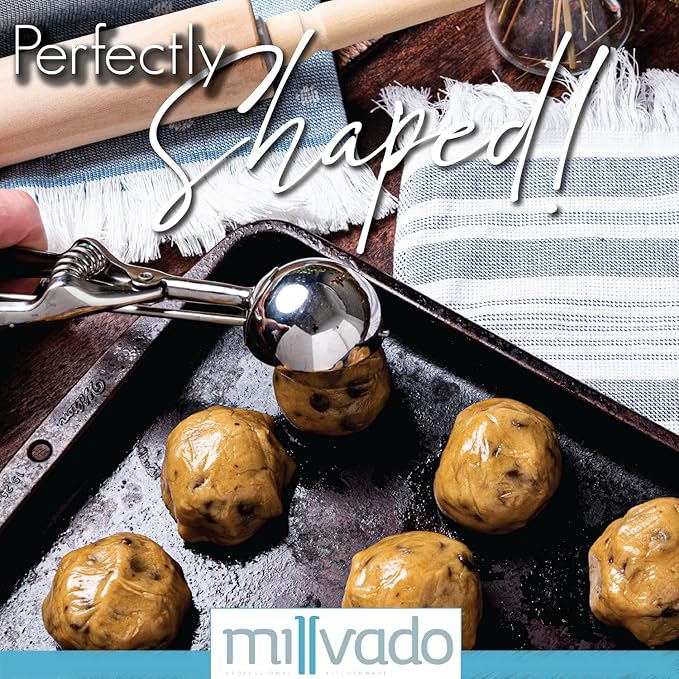 Stainless Steel Ice Cream and Cookie Scoop | Medium Sized, Spring Loaded Lever Design, For Sorbet, Melon, Meatballs, Muffins, and More, 2 Ounce (2-1/8”) Scooper