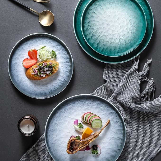Kitchen Plates Round Fruit Tray Home Gradient Color Steak Plate Spaghetti Plate Flat Plate Multi-purpose Western Dinner Plate Ceramic Tableware 8/10 Inch Restaurant Plates(B,8 inch)