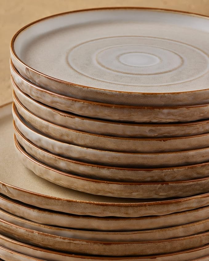 Stone by Mercer Project SHOSAI 16-Piece Stoneware Dinnerware Set, Plates and Bowls Set, Modern Dishware set fo 4, Sand