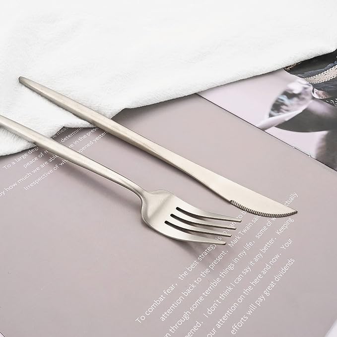 Flatware Set 18/10 Stainless Steel Matte Silver - Kitchen Utensil Serving Set of Dinner Fork Knife Spoons Salad Fork Dessert Spoon, Set of 1, for Home Kitchen Restaurant Hotel