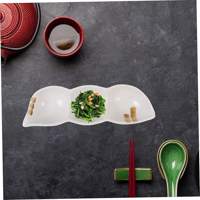 3-Compartment Ceramic Snack Dish Retro Japanese Style Dipping Sauce Plate for Appetizers and Condiments Creative Tableware for Home and Parties