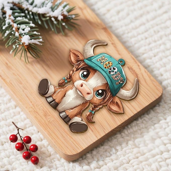 Farm Cow Ornament 2025 – Moody Cow Christmas Ornaments, Funny Western Girls Xmas Tree Decoration for Cow Lovers