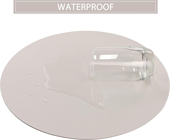Wipeable Placemats and Coasters Leather Table Mats Waterproof Heat-Resistant Easy to Clean for Dining Table Set Kitchen Table Set of 6, Taupe