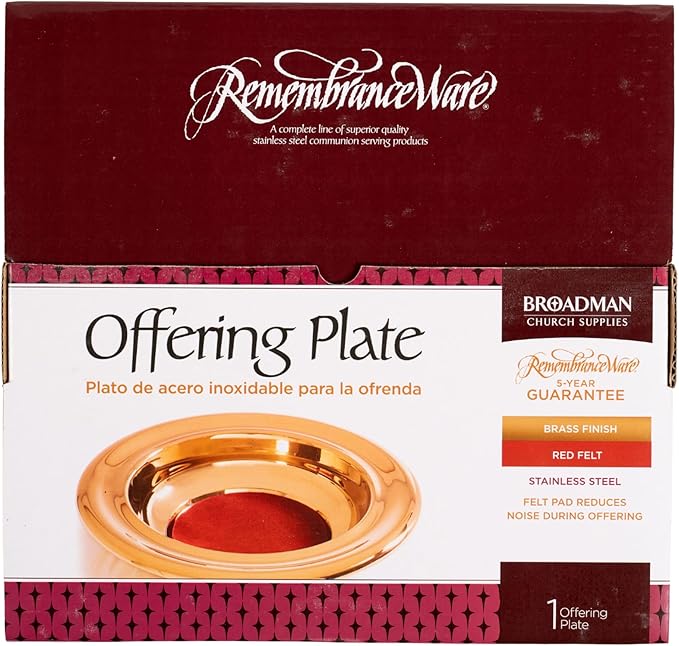 BROADMAN CHURCH SUPPLIES RemembranceWare Offering Plate, Brass with Red Felt (Pack of 4)
