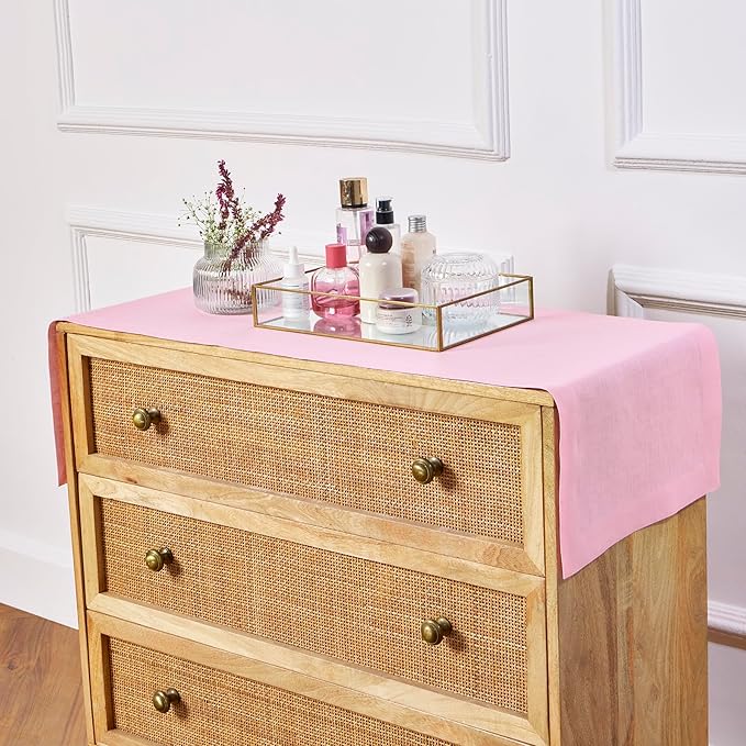 Solino Home Linen Table Runner 36 Inches - 100% Pure Linen Pink Lemonade Table Runner 14 x 36 Inch Ideal for Dresser and Coffee Tables, Christmas - Fete