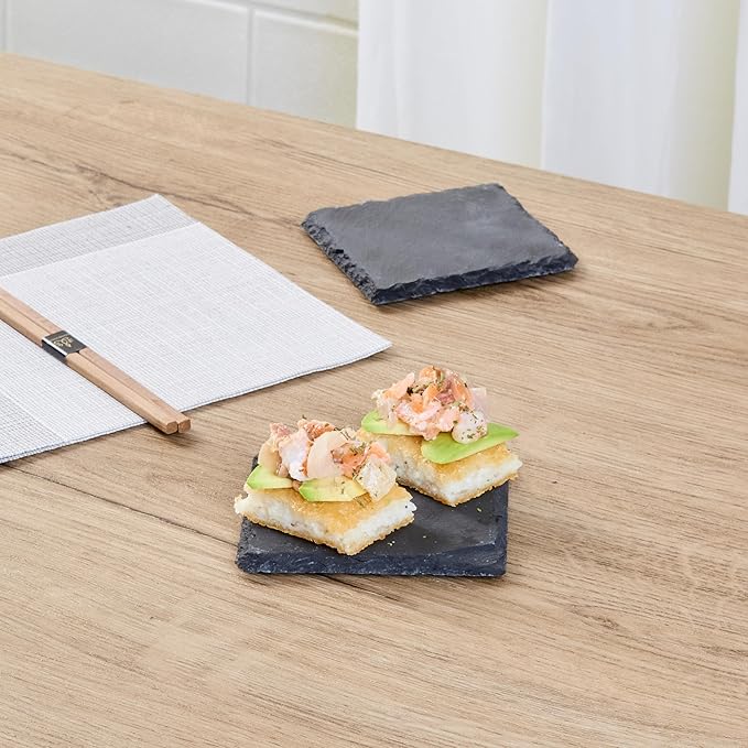 Restaurantware Square Slate Platter 10 Count 4 x 4 Inch Scratch-Resistant Slate Cheese Board Modern Serving Tray Black Rustic Design for Charcuterie and Appetizers