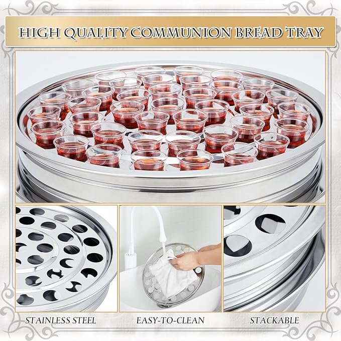 Zhehao 5 Pcs Easter Communion Trays for Churches Set Church Supplies Plates for Church with Disposable Cups (Silver)