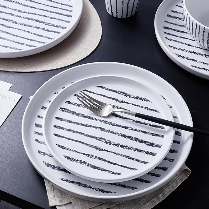 Stone Lain Nova Modern Stoneware Dinnerware Set, Plates and Bowls Set, 16-Piece Dish Set Service for 4, Black