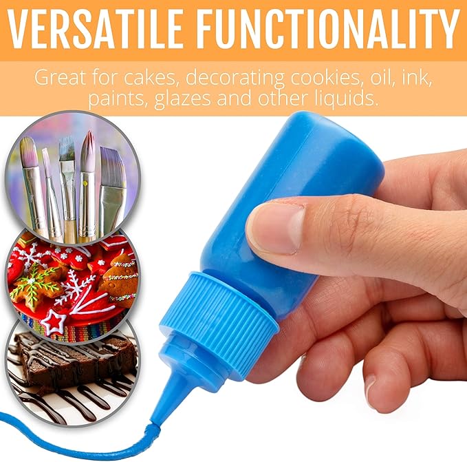 Free Hand Writer Bottles - 6 Easy Small Squeeze Bottles - 3 Each (1 and 2 Ounce) - Cookie Cutters, Cake and Baking Decoration, Food Coloring & Royal Icing Supplies for Writing (6 bottles)