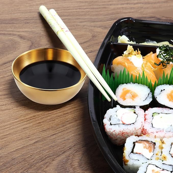Stainless Steel Sauce Dishes,4 Pack Dipping Bowls,Small Bowls for Side dishes, Appetizer,Dip,Sushi.Reusable and Dishwasher Safe (4, Golden)