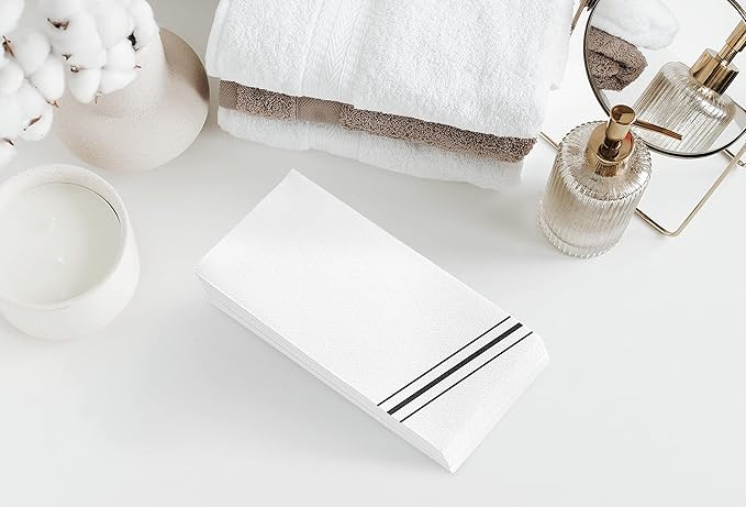 50 Pack Linen Feel Guest Paper Hand Towels | Disposable Super Absorbent Airlaid Paper Towels For Bathroom, Party, Weddings, Or Events | 12 x 17 Inches 1/6 Folded Decorative Design