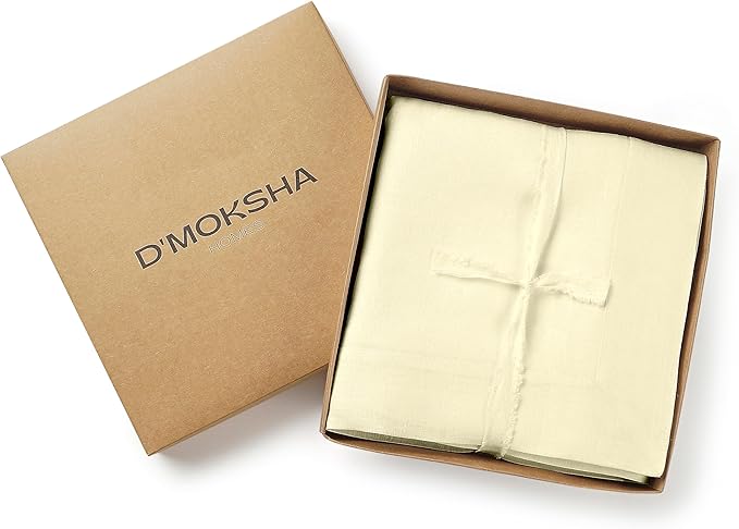 D'Moksha Homes Linen Cream Tablecloth 60 x 132 Inch - 100% Pure Linen Rectangular Tablecloth - Machine Washable Table Cloth for Winter, Christmas, Holiday, New Year