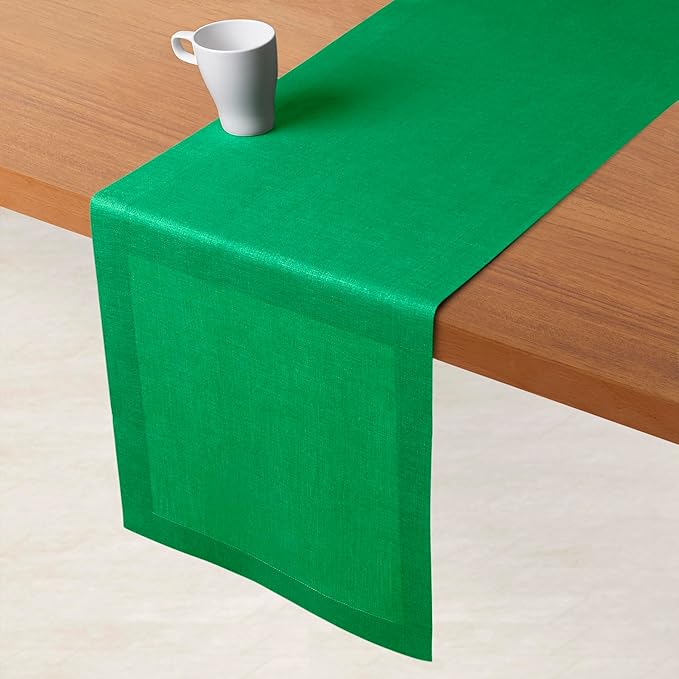 D'Moksha Homes Linen Kelly Green Table Runner 144 Inches Long - 100% Pure Linen Extra Long Table Runner 14 x 144 Inch for Winter, Christmas, Holiday, New Year - Machine Washable
