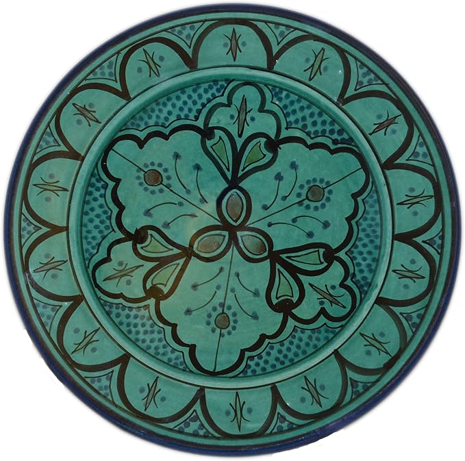 Ceramic Plates Moroccan Handmade Appetizer Tapas Serving Decorative 10 inches Round Aqua