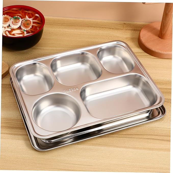 VALICLUD 1Set Stainless Steel Divided Plate Compartment Food Serving Tray for Home Restaurant Material Design for Lunch Snacks