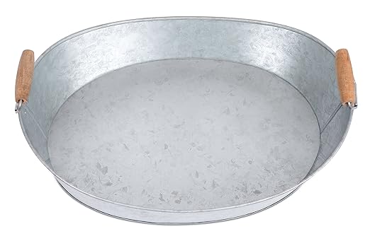 BIRDROCK HOME Galvanized Beverage Tub, Caddy and Tray Set - 3 Piece - Party Tray Platter Drink Holder - Silverware Caddy - Wooden Handles