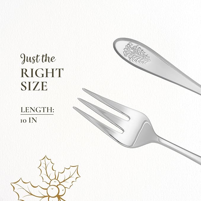 Spode Christmas Tree Serving Fork, Holiday Flatware for Your Favorite Christmas Dishes, 18/10 Stainless Steel Cutlery for Festive Table Settings, 10-Inch Dishwasher Safe Holiday Utensils