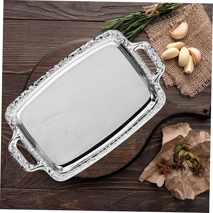 Healifty Elegant Stainless Steel Serving Tray Smooth Design for Fruits Snacks and Appetizers for Parties Family Gatherings and Special Occasions