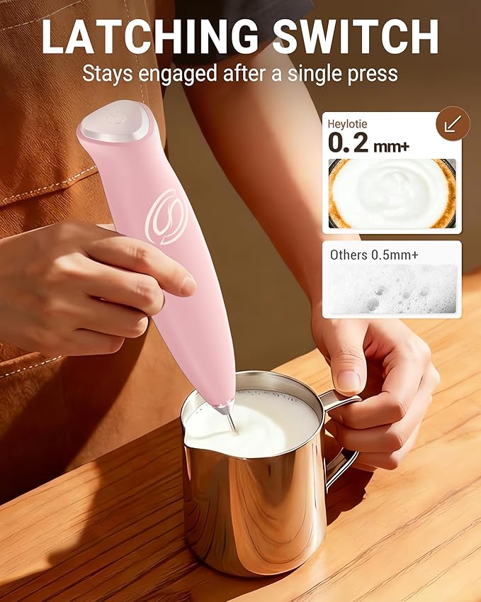 Milk Frother With Stand Handheld Frother Wand Drink Mixer Handheld Coffee Stirrers Electric Frother for Coffee Mixer Wand with 2 Whisk frother for protein powder-Pink