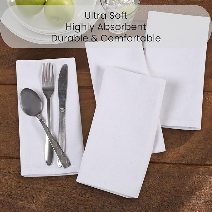 Set of 12 Cloth Dinner Napkins 100% Cotton - Soft Durable Washable - Ideal for Farmhouse Party Weddings Christmas Easter - Perfect Everyday Use Table Linen Cloth Napkins White 17x17