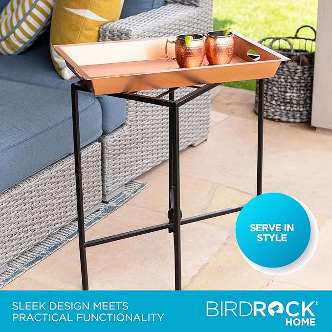 BIRDROCK HOME Butler Tray Table with Removable Top - Large Rectangle Metal Stand for Dessert, Appetizer, Food Platters, Entertaining - Ideal for Party, Buffet, Brunch - Black Iron Stand - Copper 25"